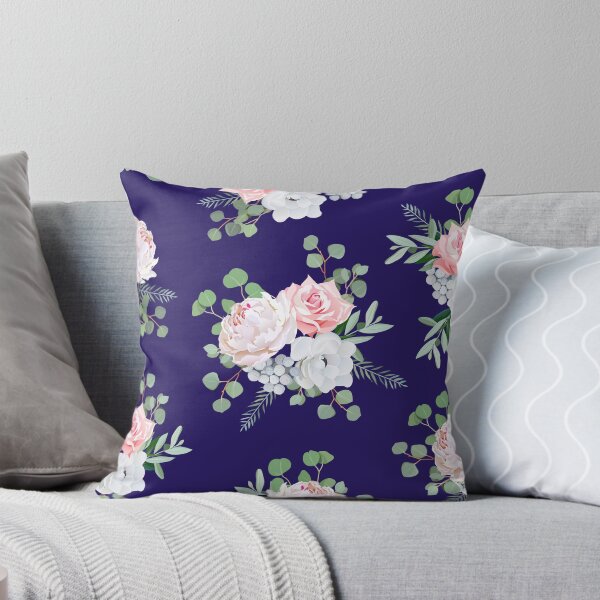 Item preview, Navy pattern with bouquets of rose, peony, anemone, brunia flowers and eucalyptus leaves designed and sold by lavendertime.