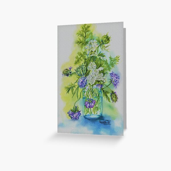 wild flowers in glass jar. Greeting Card