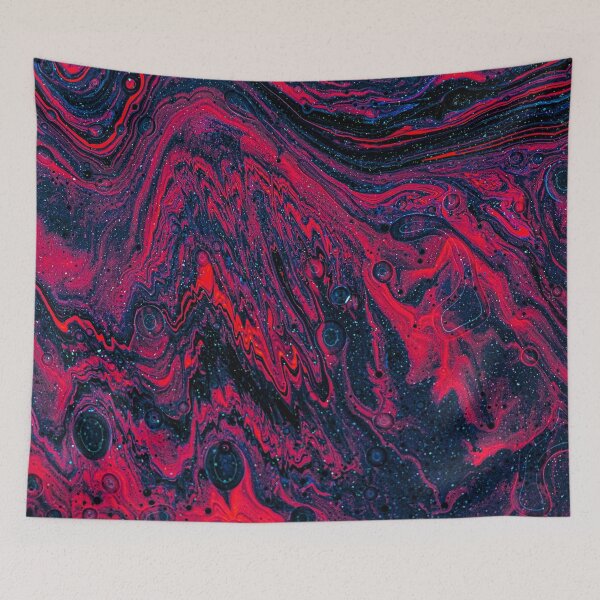 Aperçu de l'œuvre Space abstract, red, glitter, blue, stars, dark aesthetic shiny tapestry, trendy home decor art, wall créée et vendue par August-E.