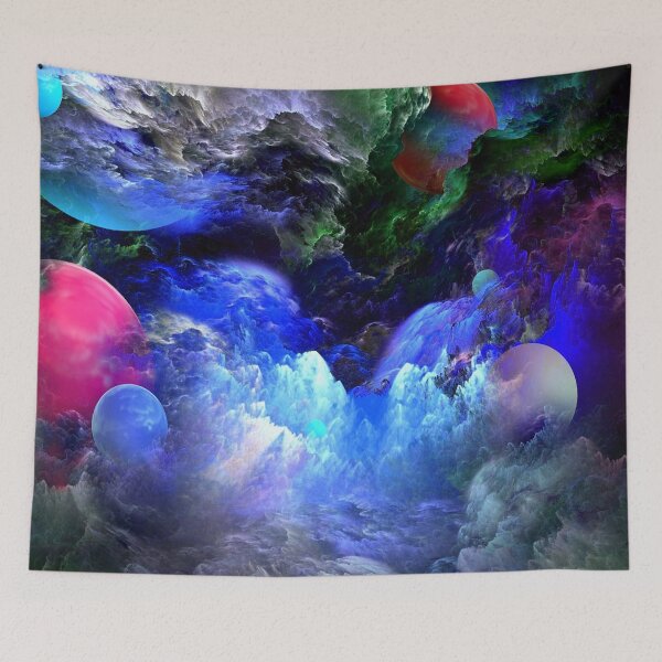 Item preview, When Galaxies meet, planet space dark aesthetic tapestry, trendy home decor art, wall designed and sold by August-E.