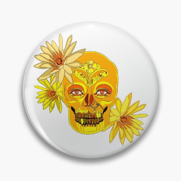 Item preview, Decaled and floral orange skull designed and sold by 3ofwands.