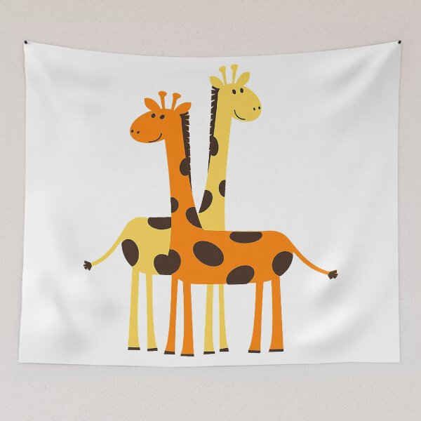 Item preview, two giraffes cartoon, yellow and orange giraffes, long necks, happy giraffes, designed and sold by Nostrathomas66.