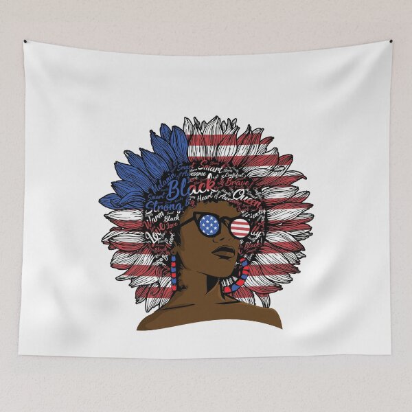 Item preview, 4th of july Sunflower Afro Hairstyle Black Melanin designed and sold by Lii-Sun.