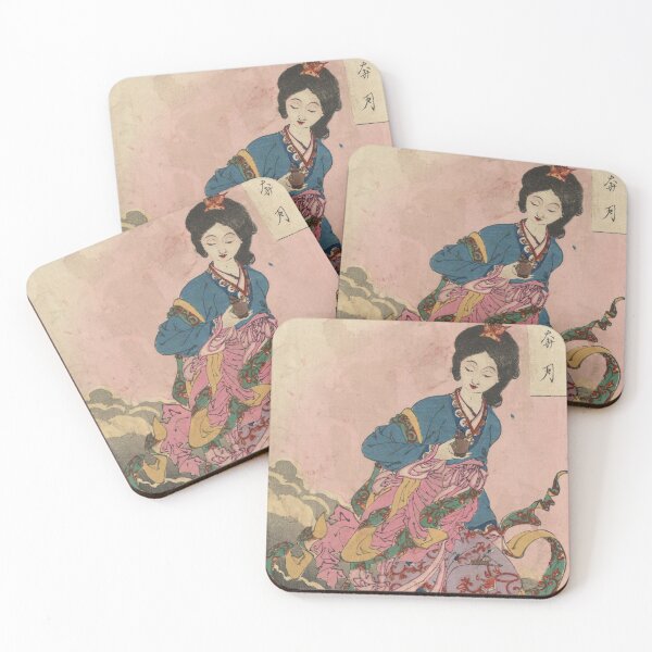 Item preview, A female Deity Holding a Vial of the Elixir of Immortality, as she Rides on Clouds to the Moon designed and sold by japanese-ukiyoe.