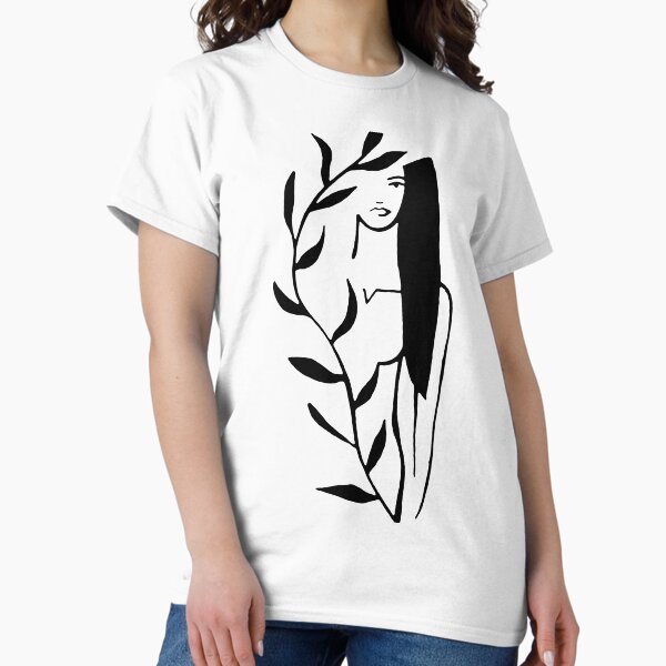 Pretty woman, line art with plant Classic T-Shirt