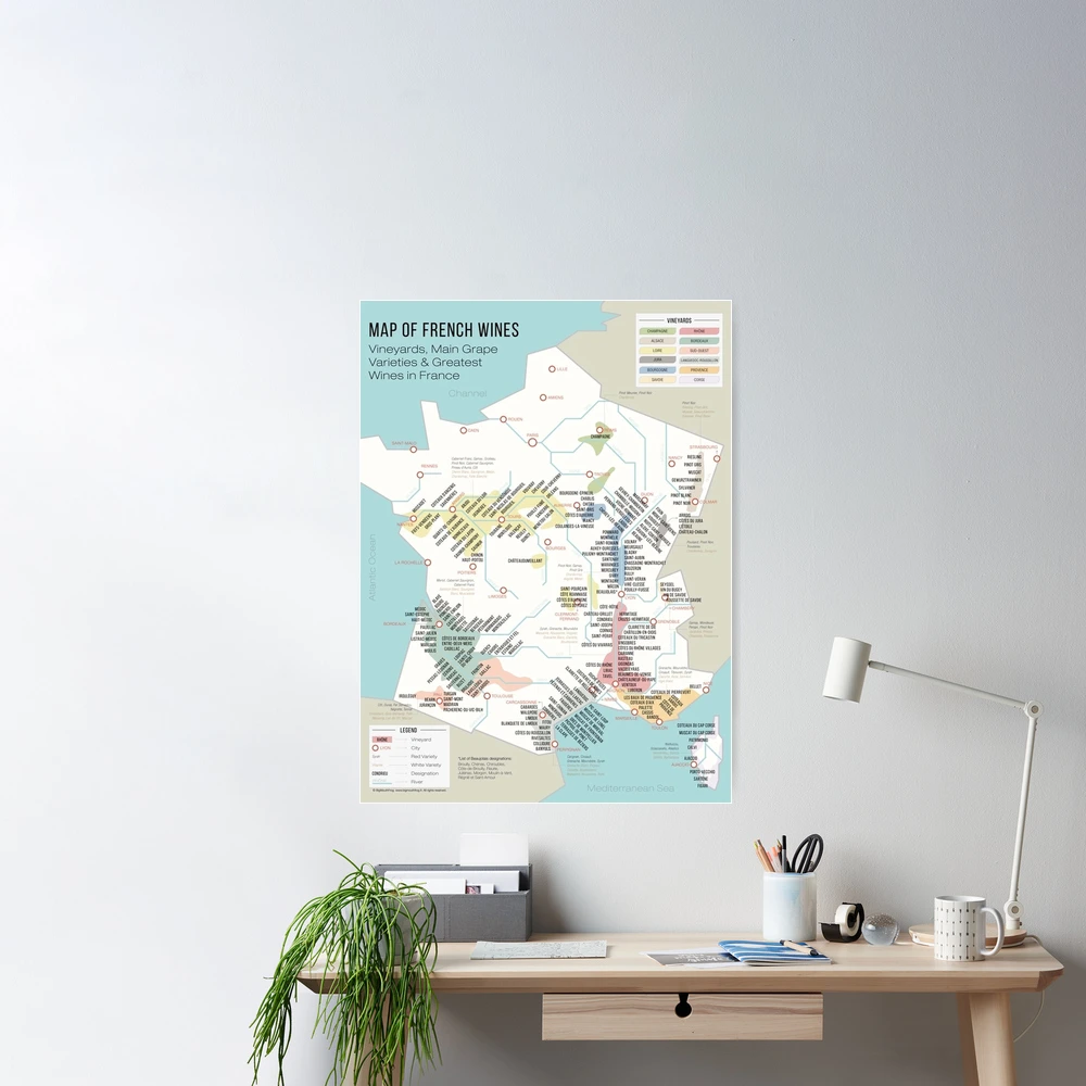 French Map Of Wine Regions And Vineyards Poster for Sale by donnagonzales