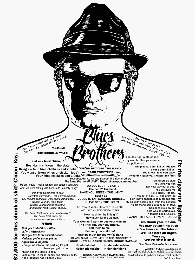 Jake Blues Brothers tattooed 'Four Fried Chickens'" Sticker for Sale by Daveseedhouse