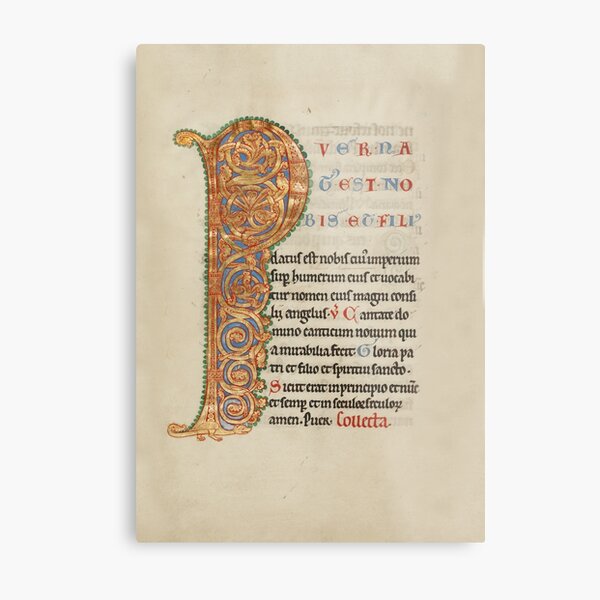 Illuminated Manuscript - Inhabited Initial P (1180 AD) Metal Print
