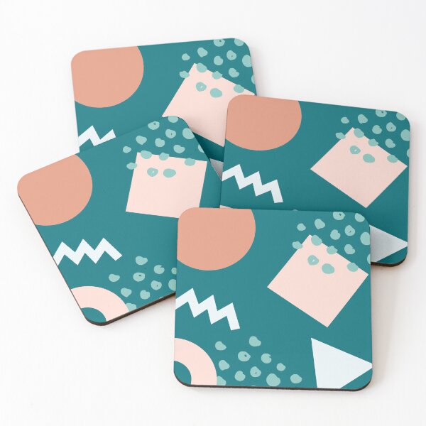 Item preview, A pink and blue modern art with triangles, squares, circles and dots  designed and sold by SunnyGreenShop.