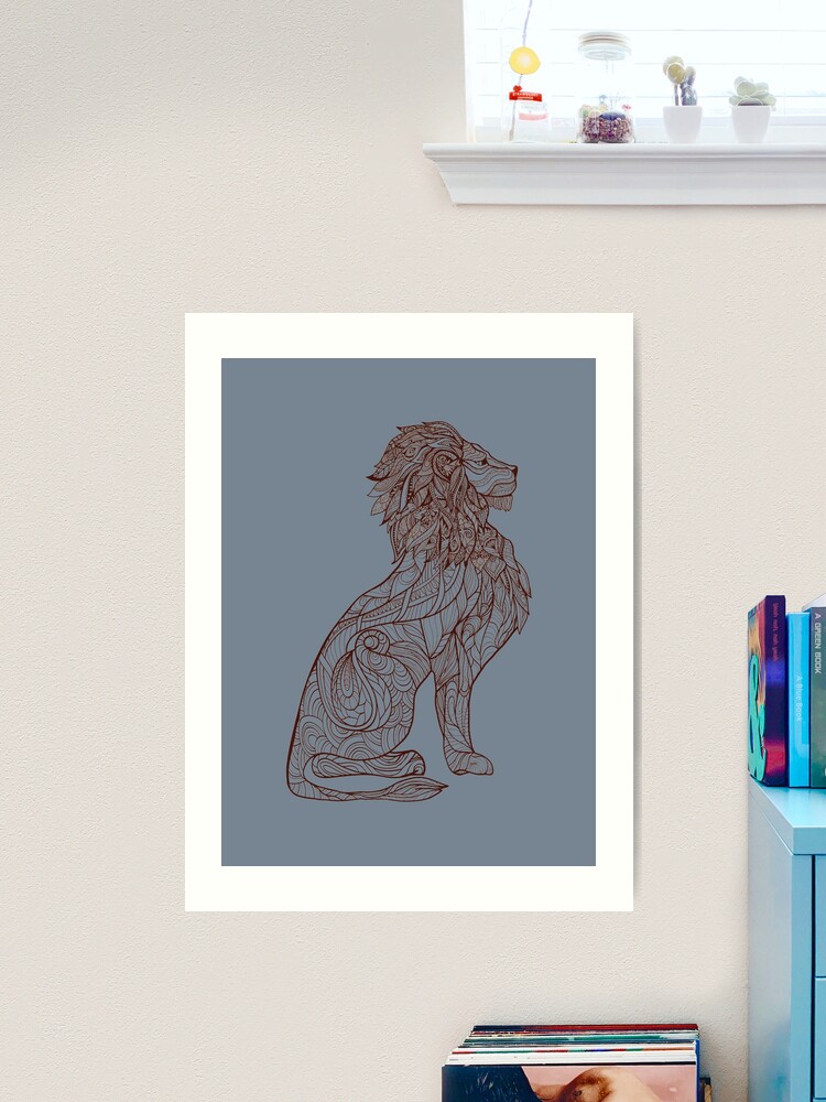 Abstract Lion full length profile with sketch ornament on body Art Print  for Sale by Salazarus Redbubble
