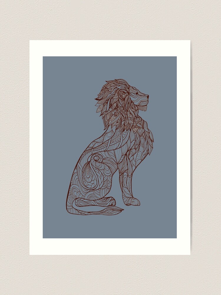 Abstract Lion full length profile with sketch ornament on body Art Print  for Sale by Salazarus Redbubble