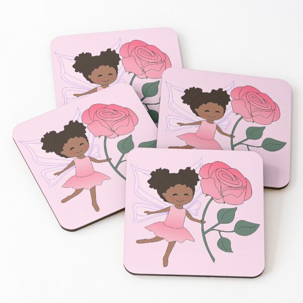 Item preview, Beautiful Fairy, Samira, Black girl with Afro puffs, on soft pink designed and sold by nutmegfairy.