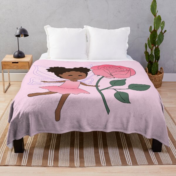 Item preview, Beautiful Fairy, Samira, Black girl with Afro puffs, on soft pink designed and sold by nutmegfairy.