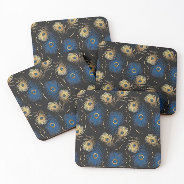 Item preview, Golden and Blue Peacock Feather Seamless Pattern, Golden Peacock Feather Pattern, Golden Peacock Feather Vector Pattern designed and sold by graphic-genie.