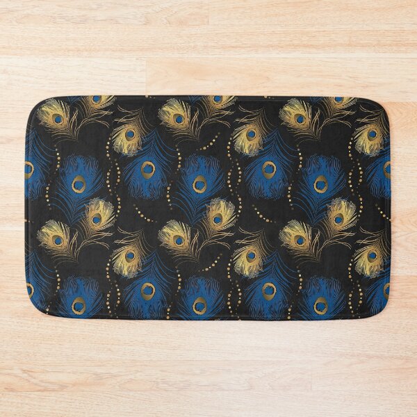 Item preview, Golden and Blue Peacock Feather Seamless Pattern, Golden Peacock Feather Pattern, Golden Peacock Feather Vector Pattern designed and sold by graphic-genie.