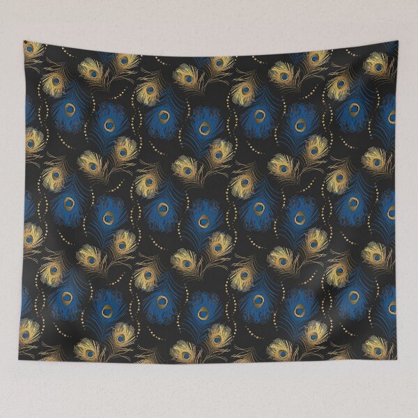 Item preview, Golden and Blue Peacock Feather Seamless Pattern, Golden Peacock Feather Pattern, Golden Peacock Feather Vector Pattern designed and sold by graphic-genie.
