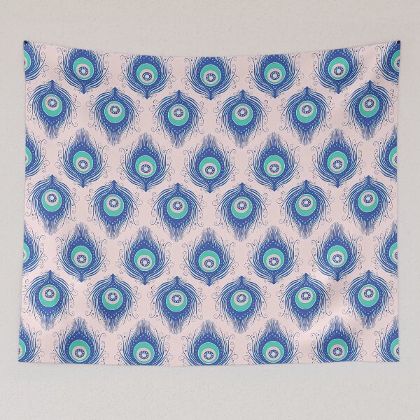 Item preview, Blue and Pink Peacock Feather Seamless Pattern, Golden Peacock Feather Pattern, Golden Peacock Feather Vector Pattern designed and sold by graphic-genie.