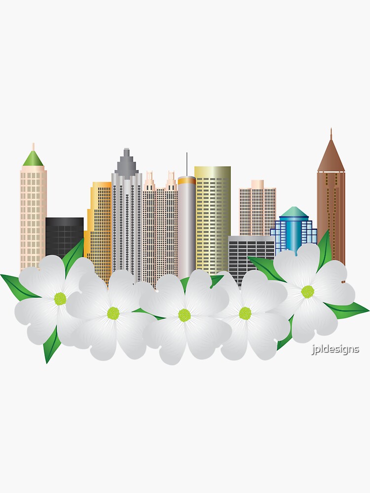 "Atlanta Georgia City Skyline With Dogwood Illustration" Sticker For ...