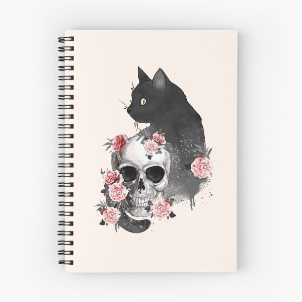 Item preview, Black cat and botanic Skull with roses, cat skull, witch, goth, watercolor designed and sold by Collagedream.