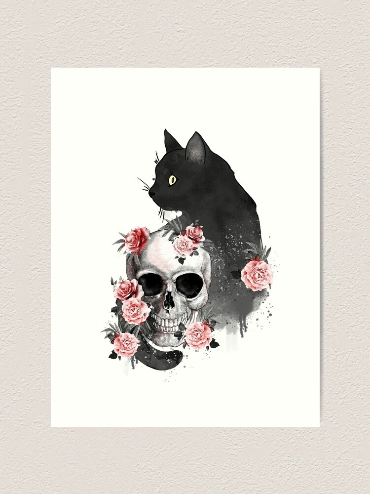 Witch's Cat Art Cat Drawing Tabby good Kittens Cats Skull Gothic Fantasy Cat Art Limited Edition Canvas Print 11x14 Art For Cat Lover