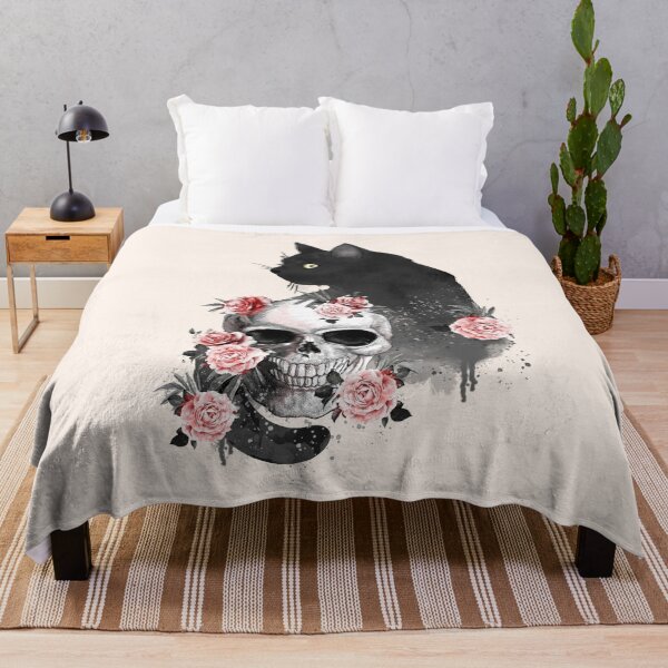 Item preview, Black cat and botanic Skull with roses, cat skull, witch, goth, watercolor designed and sold by Collagedream.