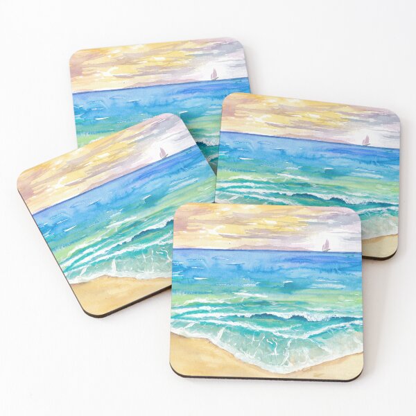 Item preview, View of Guadeloupe from Antigua with Waves and Sailingboat designed and sold by artshop77.