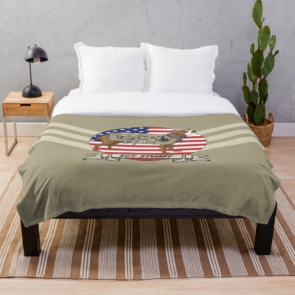 Sergeant Stubby Dog Hero of World War I beige and stripes Throw Blanket