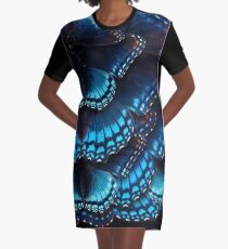 Blue Butterfly Mandala - Asymmetrical Graphic T-Shirt Dress