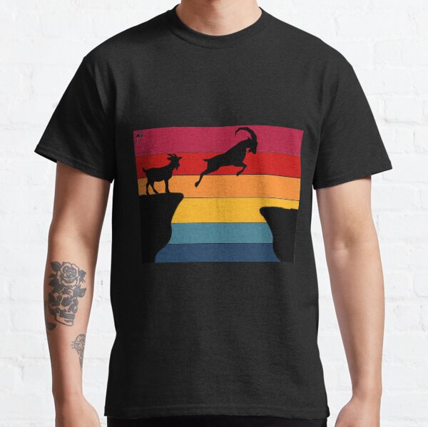 Vintage Retro Sunset Mountain Goats Jump Over Gap Classic T-Shirt