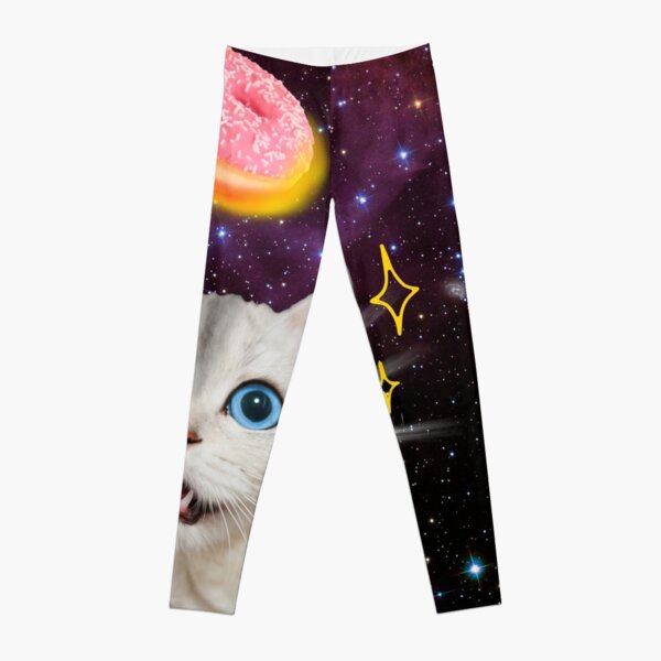 CAT IN SPACE DOUGHNUT GALAXY STARS FUNNY RAINBOW BEACH PARTY Leggings for  Sale by CeraRoss