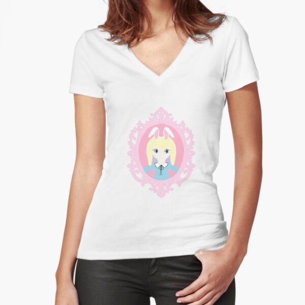 Kawaii Bunny Cosplay Girl Fitted V-Neck T-Shirt