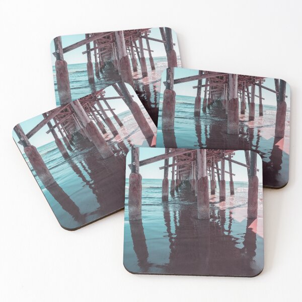 Item preview, Silky Reflections in Mint Green and Pink - Californian Cool Under the Newport Beach Pier designed and sold by Georgia Mizuleva.