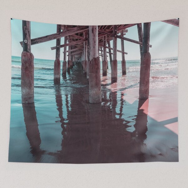 Item preview, Silky Reflections in Mint Green and Pink - Californian Cool Under the Newport Beach Pier designed and sold by Georgia Mizuleva.