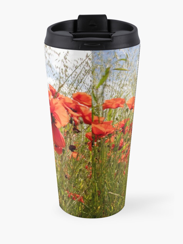 Alternate view of Close up photograph of a poppy field Travel Coffee Mug
