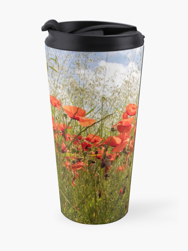 Alternate view of Close up photograph of a poppy field Travel Coffee Mug