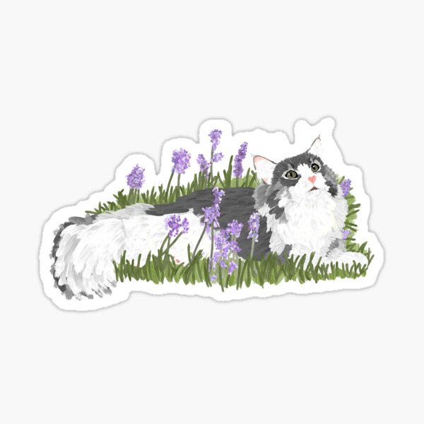Cat and lavender flowers Sticker