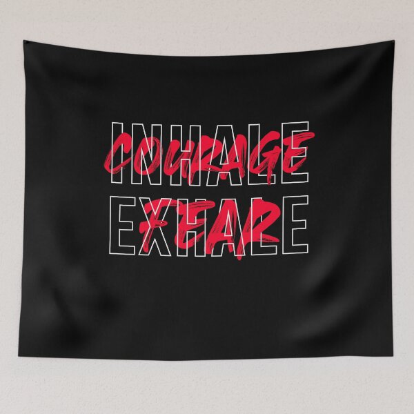 Item preview, Inhale Courage Exhale Fear Qoute, cross writing cool red splash design and hollow font  designed and sold by TiiNGA.