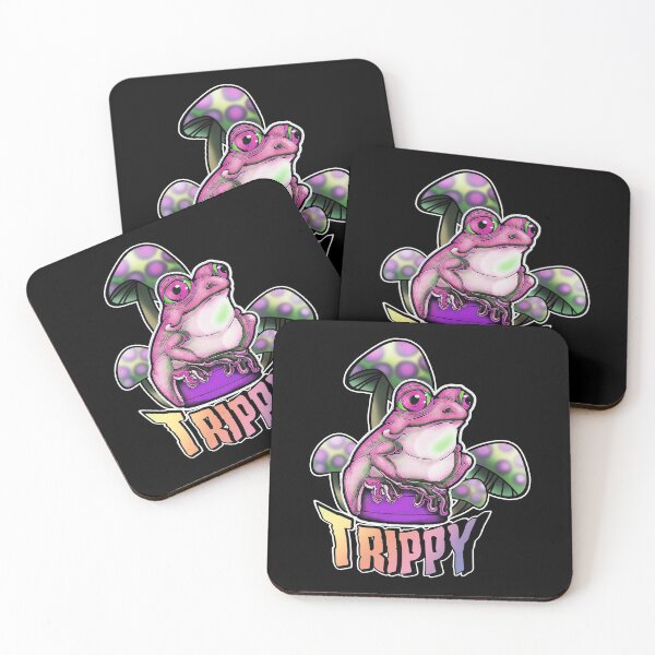 Item preview, Cute, pink frog on a bottle cap with trippy mushrooms designed and sold by iduzarts.