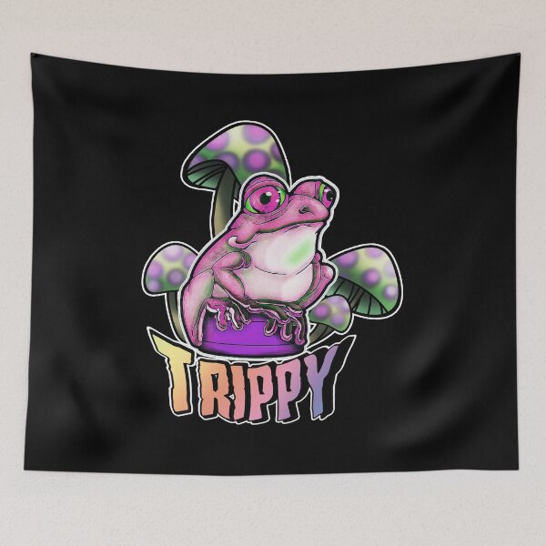 Item preview, Cute, pink frog on a bottle cap with trippy mushrooms designed and sold by iduzarts.
