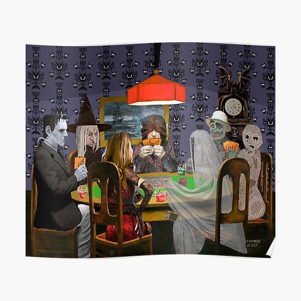Classic Monsters Not Playing Poker - Playing Halloween Game: Halloweeja Poster