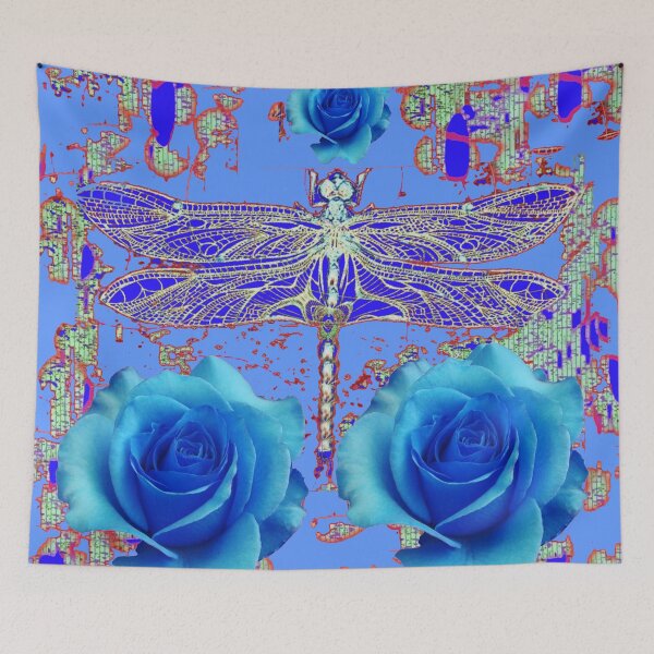 Item preview, BLUE ROSES &  DRAGONFLY ABSTRACT PATTERN ART designed and sold by sharlesart.