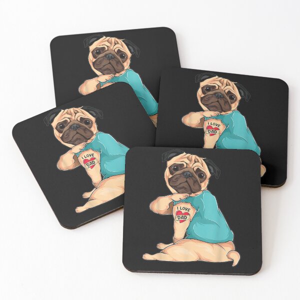 Item preview, Father's Day Funny Dog Pug I Love Dad Tattoos Heart  designed and sold by zpruby.