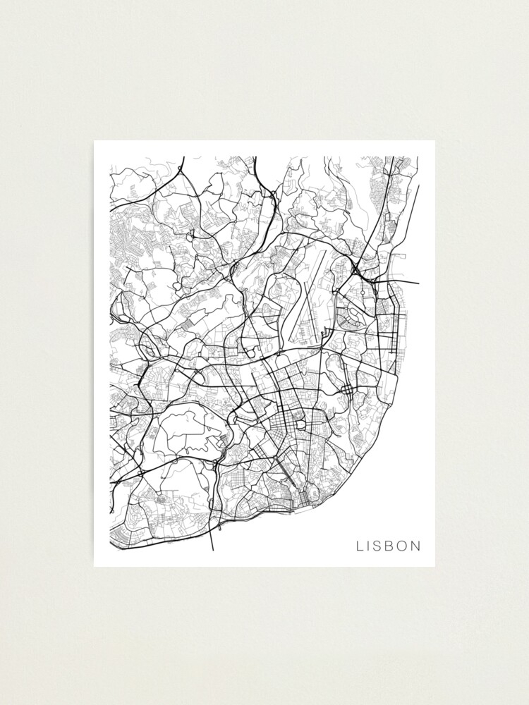 Lissabon Karte Portugal Schwarz Und Weiss Fotodruck Von Mainstreetmaps Redbubble