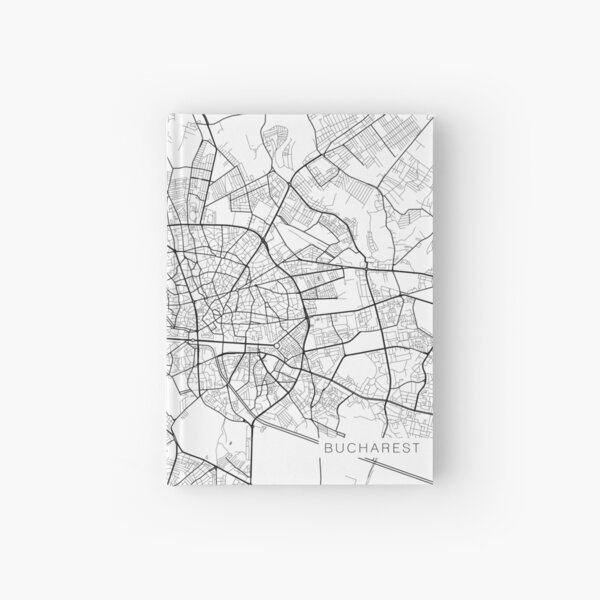 Bucharest Map, Romania - Black and White Hardcover Journal
