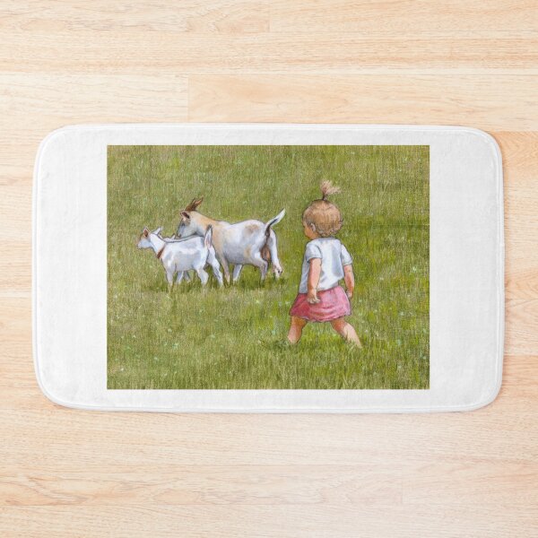 Item preview, Little Girl Chasing Goats, Color Pencil Art, Farm Life designed and sold by JoyfulWhimsy.