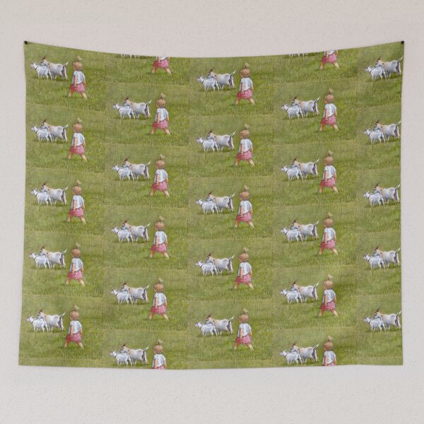 Item preview, Little Girl Chasing Goats, Color Pencil Art, Farm Life designed and sold by JoyfulWhimsy.