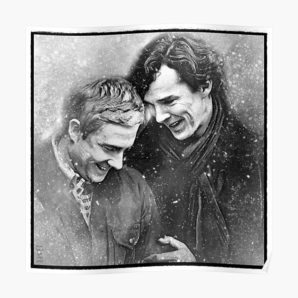 Sherlock JohnLock Laughing in the Snow Fan Art Poster
