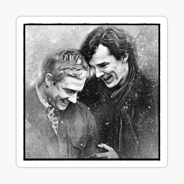 Sherlock JohnLock Laughing in the Snow Sticker