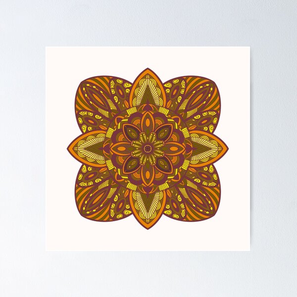 Aperçu de l'œuvre LA FLEUR MANDALA DE COULEUR ROUGE JAUNE OLIVE créée et vendue par Warenae.