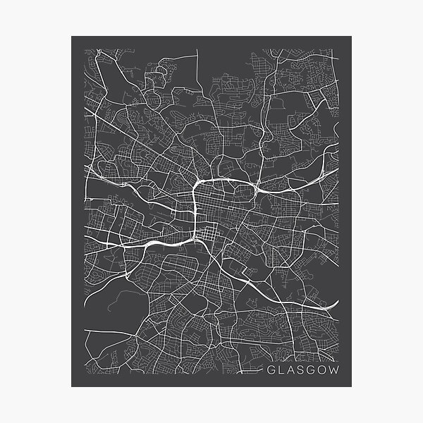 Glasgow Map, Scotland - Gray Photographic Print
